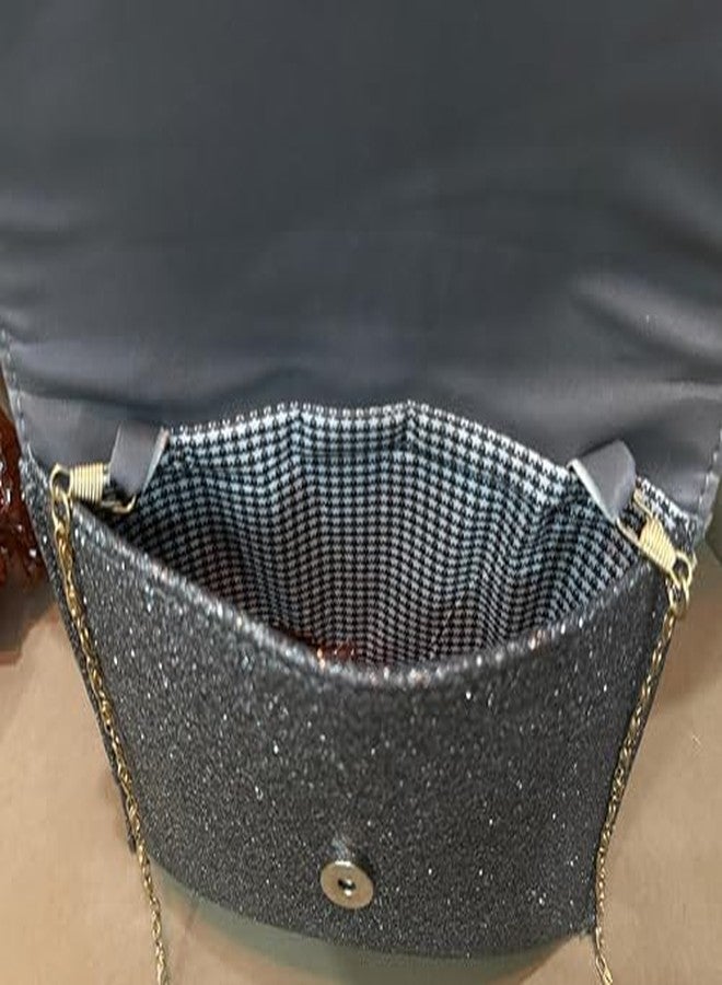 junelux Women�s Glitter Clutch Sling Bag � Black Sparkling Evening Purse with Golden Chain | Party, Wedding & Festive Handbag for Girls & Ladies (Black) - Image 3